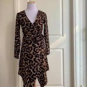 SEXY Long Sleeve Leopard Print Wrap Dress